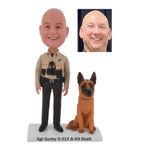 Hand-Sculpted Police Officer & K9 Dog Bobblehead – Personalized Law Enforcement Gift
