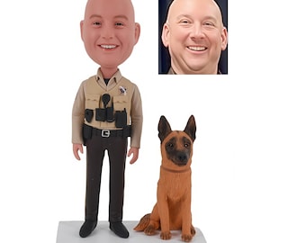 Hand-Sculpted Police Officer & K9 Dog Bobblehead – Personalized Law Enforcement Gift
