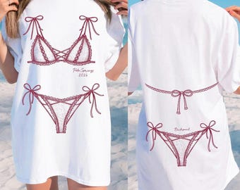 Custom Comfort Colors Bachelorette Party Shirt, Personalized Bikini Bridesmaid Tee, Palm Springs Girls Weekend Beach Trip T-Shirt