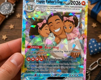 Personalized Father's Day Pokemon Style Card, Custom Holographic Photo Trading Card, Anniversary & Birthday Gift for New Dad