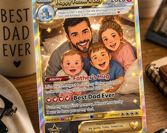 Tarjeta coleccionable personalizada para el Día del Padre / Tarjeta de anime personalizada para papá e hijos / Recuerdo del mejor papá del mundo / Regalo para papá de parte de su hijo/a (juego de cartas coleccionables)