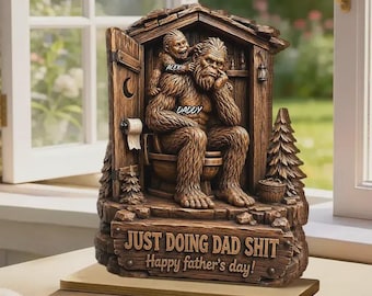 Personalized Funny Bigfoot Outhouse Wooden Plaque, Custom Father's Day Gift for Dad, Sasquatch Wood Sign, Man Cave Decor