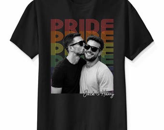 Custom Retro Pride Bootleg Style LGBT+ Couple Shirt, Personalized Happy Pride Month Tee, Matching LGBTQ+ Relationship Gift