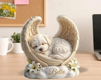 Personalized Dog Angel Wings Memorial Statue, Custom Pet Loss Keepsake, Dog Remembrance Gift, Puppy Sympathy Decor