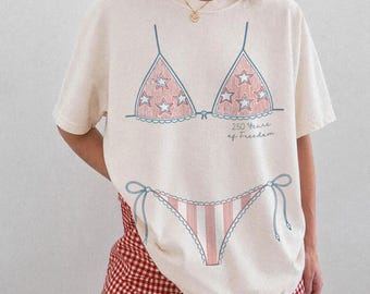 Retro Preppy Bikini Top 4th Of July Shirt, Aesthetic Patriotic America Tee, Comfort Colors Fourth of July T-Shirt, USA Summer Outfit