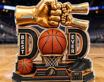 Personalized Basketball Fist Bump Acrylic Block, Custom Dad and Kids Photo Plaque, Fathers Day Gift for Husband Basketball Dad