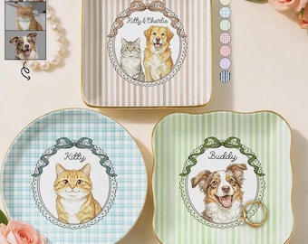 Custom Photo Colored Pencil Sketch Ring Dish, Funny Pet Dog Cat Portrait, Personalized Jewelry Tray, Pet Lover Trinket Dish