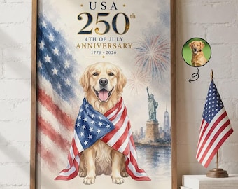 Personalized Custom Photo Watercolor Poster, USA 250th Anniversary Semiquincentennial Art, Patriotic 4th Of July Wall Decor With American
