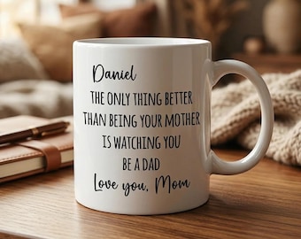 Personalized Watching My Son Ceramic Coffee Mug, Custom Proud Mom Dad Cup, Sports Parent Gift, Baseball Football Soccer Mom Custom Mug
