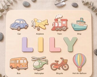 Rompecabezas personalizado con nombre de coche, juguete de madera con forma de vehículo, regalo personalizado para bebé niño, rompecabezas Montessori para niños pequeños, decoración para guardería, regalo de primer cumpleaños