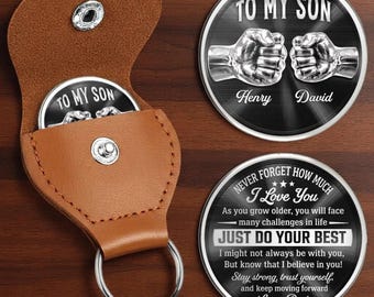 Custom Pocket Hug For Son From Dad | Personalized To My Son Wallet Coin Token | Class of 2026 Graduation Gift | Encouragement Keepsake
