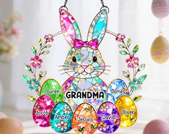 Bunny Grandma Easter Gift - Personalized Stained Glass Suncatcher Ornament - Easter Decor for Grandma