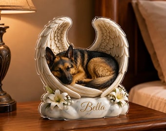 Personalized German Shepherd Memorial Statue, Custom Dog Angel Wings Keepsake, Pet Loss Remembrance Gift, Dog Lover Decor