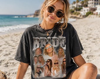 Custom Bootleg Bride Shirt, Personalized Photo Collage Bachelorette Party Tee, Team Bride Graphic T-Shirt, Bridal Shower Outfit Gift