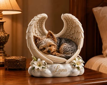 Personalized Yorkie Memorial Acrylic Block, Custom Dog Angel Wings Statue, Yorkshire Terrier Loss Gift, Pet Remembrance
