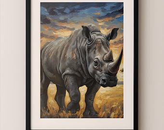 Rhino Wall Art Digital Download | African Wildlife Print | Big Five Safari Painting | Bold Rhinoceros Artwork | Modern Animal Decor