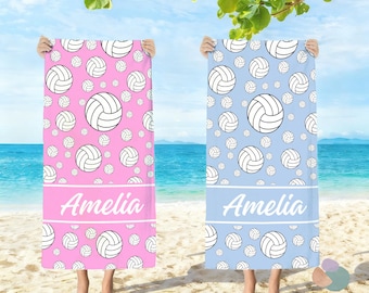 Volleyball Beach Towel with Custom Name,Personalized Gift for Volleyball Team Pool Towel,Volleyball Player Vacation Gift,Custom Gift For Kid