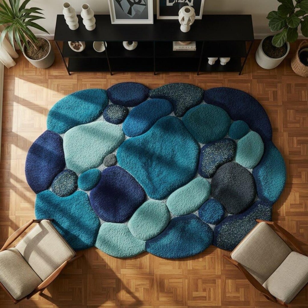 Hand Tufted Wool Pebble Rug, Moss Blue Organic Carpet - Etsy