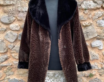 Michel Alexis Paris Faux Fur Leopard Coat Luxuriou&soft Sweep