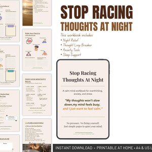 Stop Racing Thoughts at Night Printable | Anxiety Reset Workbook PDF | Calm Mind Before Sleep