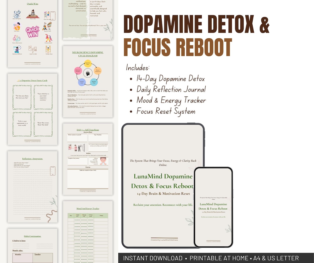Dopamine Detox Journal – 14 Day Focus Reboot Printable With Daily ...
