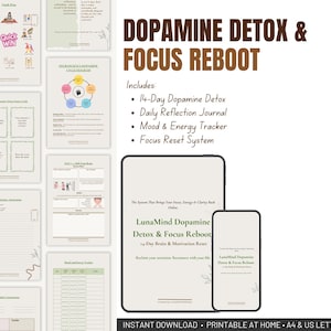 Dopamine Detox Journal – 14 Day Focus Reboot Printable with Daily Reflections
