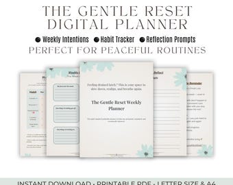 Gentle Reset Digital Planner Printable | Weekly Intentions & Habit Tracker PDF | Mindful Self Care Workbook