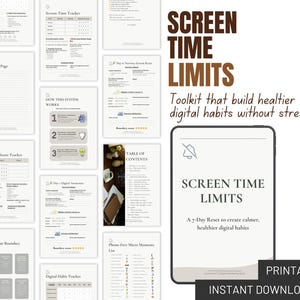 Screen Time Limits Toolkit | Phone Habit Reset Workbook + Trackers | Digital Wellness Printable PDF