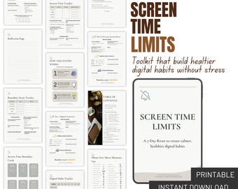 Screen Time Limits Toolkit | Phone Habit Reset Workbook + Trackers | Digital Wellness Printable PDF