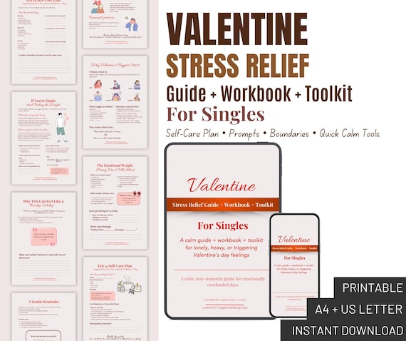 Valentine Stress Relief Workbook for Singles | Printable Self Care Plan + Prompts | Instant Download PDF