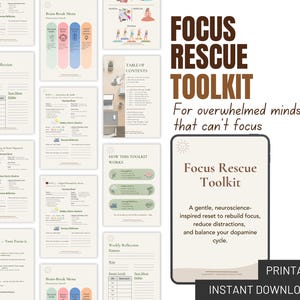 Focus Rescue Toolkit | Help Me Concentrate | Attention Reset Guide | Mental Clarity Printable
