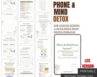 7-Tage Phone & Mind Detox | Digitale Wellness Herausforderung | Bildschirmzeit zurücksetzen Arbeitsmappe | Selbstfürsorge druckbar