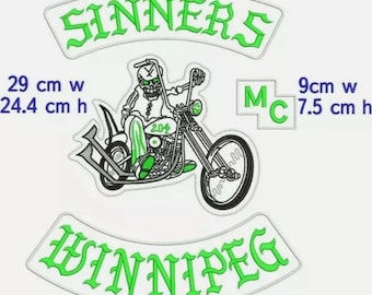 Large Biker Style Embroidered Patch Set 36 cm | Iron On Motorcycle Back Patch