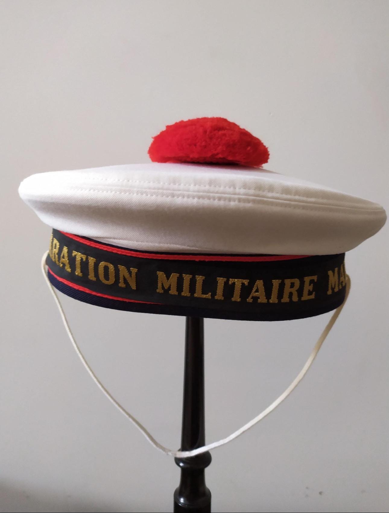 French Sailor Hat Replica With Red Pom — Naval Style Costume Cap