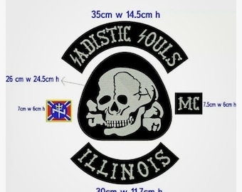 35cm Large Embroidered Biker-Style Back Patch | State Theme Iron-On Patch Set | Vest & Jacket Applique