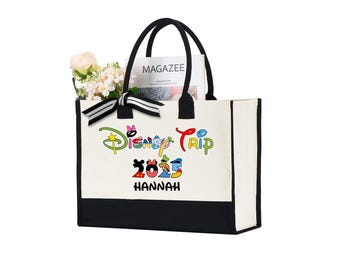 Disney Family Tote Bag, Custom Disney World Trip 2025 Bag, Disney Characters Bag, Disney Trip 2025 Tote Bag, Personalized Minnie Disney Bag