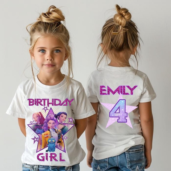 Custom Huntrix Birthday Shirt, Personalized Name Tee, Kpop Girl Shirt, Demon Style Tee, Birthday Party Shirt, Cute Cartoon Shirt
