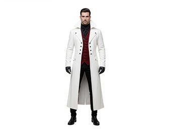Men's Gothic Victorian Outfit – White Tailcoat, Red Vest, Black Pants
