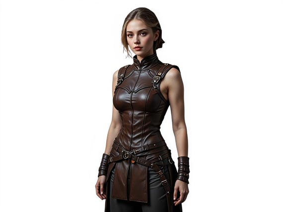 Women’s Brown Leather Corset Vest | Medieval Warrior Armor Top | Steampunk Fantasy Sleeveless Leather Bodice | Gothic Festival Outfit