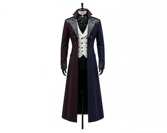 Men’s Gothic Victorian Long Coat | Two-Tone Steampunk Tailcoat Jacket | Vintage Vampire Costume Overcoat