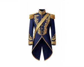 Abrigo militar azul marino / Chaqueta de desfile victoriana bordada en oro