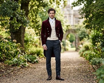 Regency Velvet Tailcoat Men, Victorian Formal Coat Aristocratic Wedding Outfit, Historical Costume, Period Drama Jacket, Gothic Vintage Suit