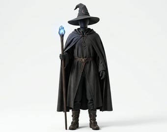 Dark Wizard Cloak Costume Men | Fantasy Mage Robe with Hat | Gothic Sorcerer Cape Outfit | Halloween Cosplay Wizard Costume