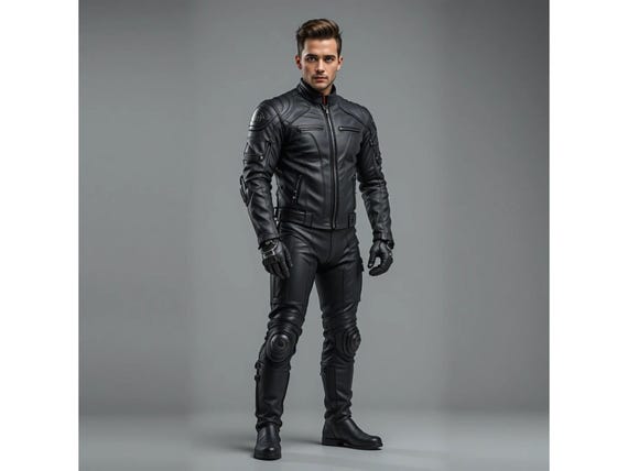 Men's Black Cowhide Leather Motorcycle Suit – Armored Cafe Racer Outfit