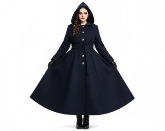 Abrigo gótico de lana con capucha / Gabardina victoriana negra