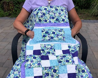 Purple, Lavender and Blue Lovie Lap Quilt with Pockets, Wheelchair Lap Quilts