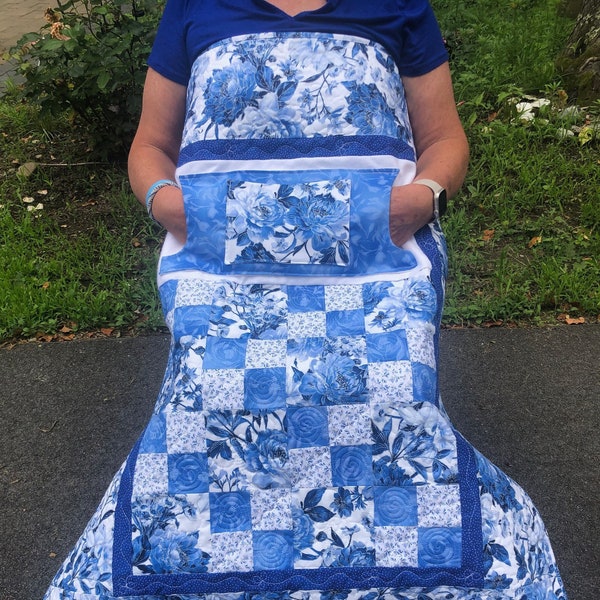 Gorgeous Blue and White Floral Lovie Lap Quilt with Pockets