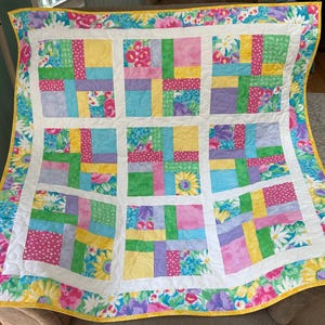 Colorful Floral Handmade Baby Quilt, Ready to Ship
