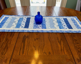 Blue and White Reversible Table Runner