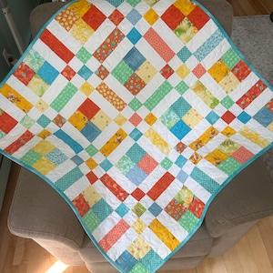 Colorful Patchwork Baby Quilt, Ready to Ship